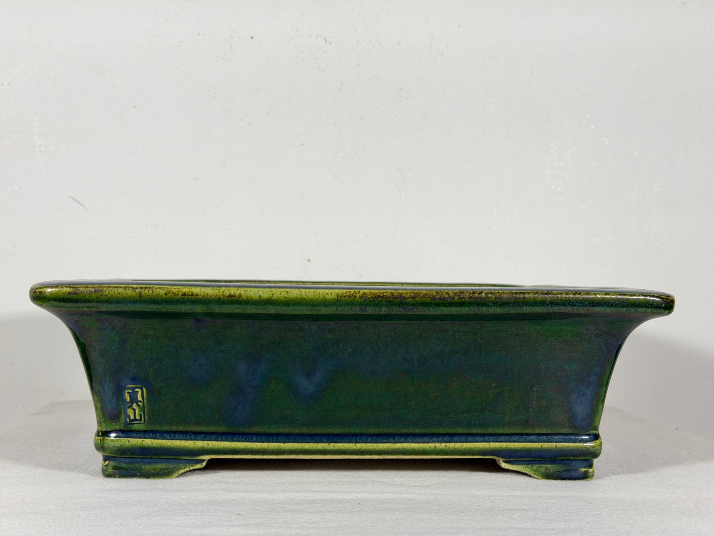 New Japanese Tokoname Glazed Rectangular Bonsai Pot Mazan Terahata - 11” By 9.5”