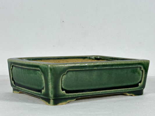 Preowned Japanese Tokoname Glazed Rectangular Bonsai Pot Shibakatsu - 6.25” By 4.75”