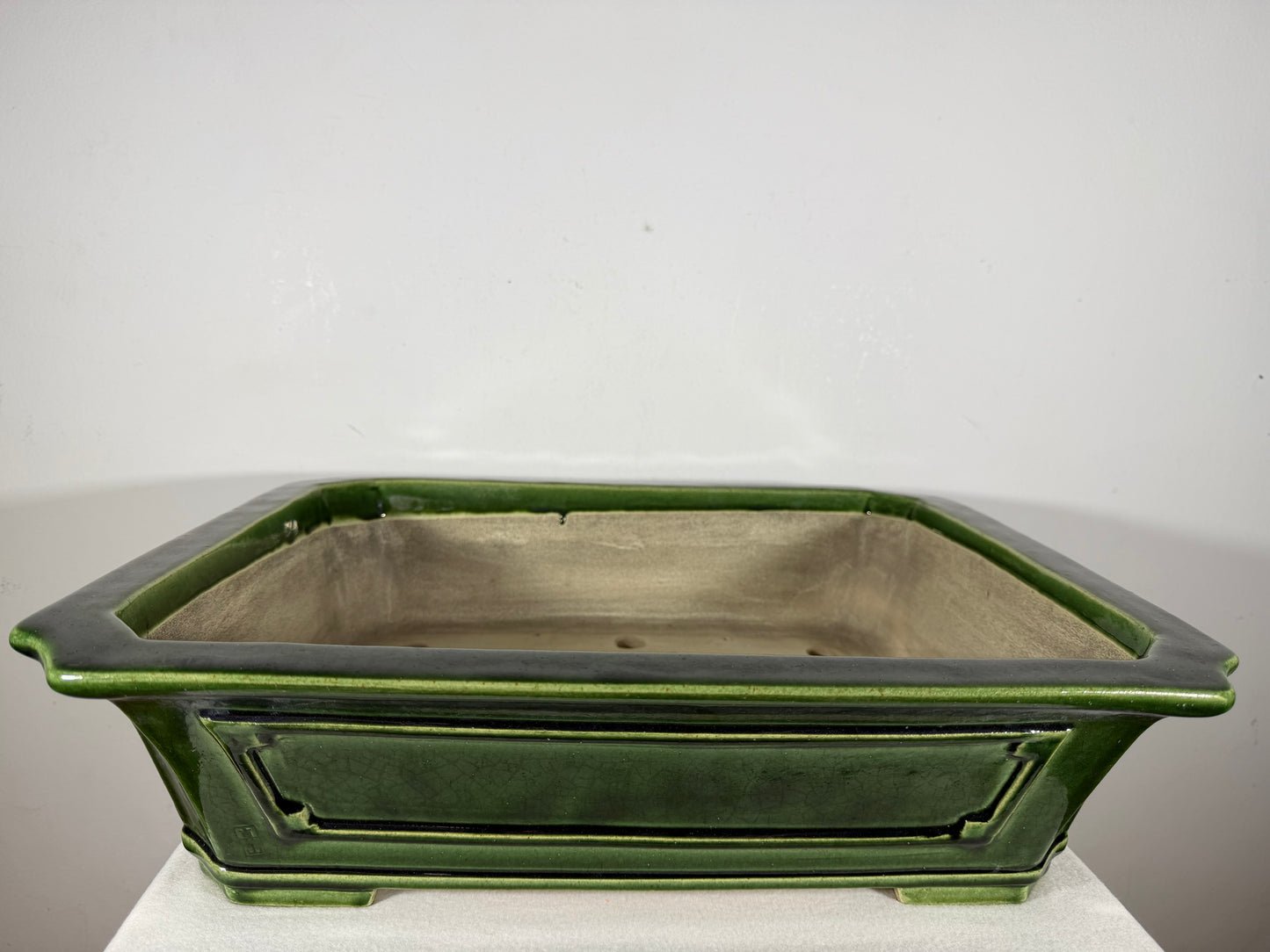 New Japanese Tokoname Glazed Rectangular Bonsai Pot Mazan Terahata - 18.75” By 15.75”