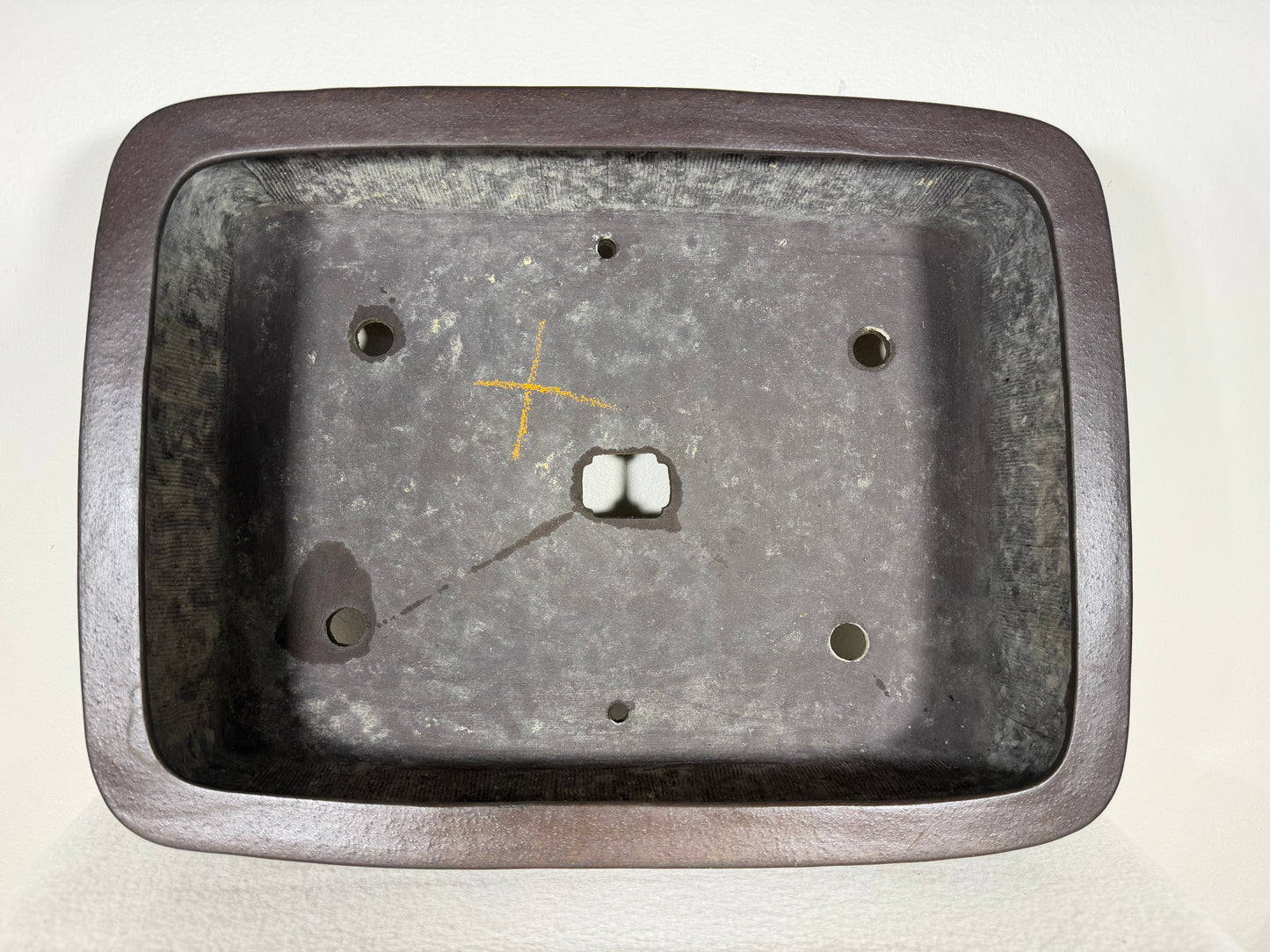 Preowned Japanese Tokoname Unglazed Rectangular Bonsai Pot Yamakou - 15” By 11.25”