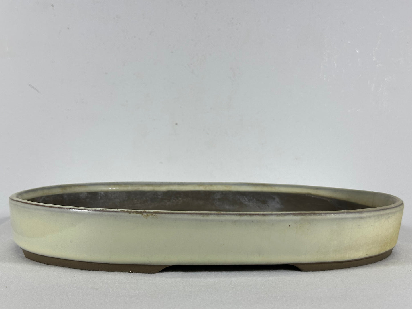 Preowned Japanese Tokoname Glazed Oval Shallow Bonsai Pot - 12.75” By 9.25”