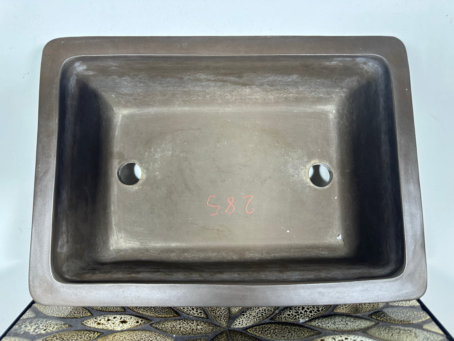 Preowned Japanese Tokoname Unglazed Rectangular Bonsai Pot Yamaaki - 15.25” By 10 7/8”