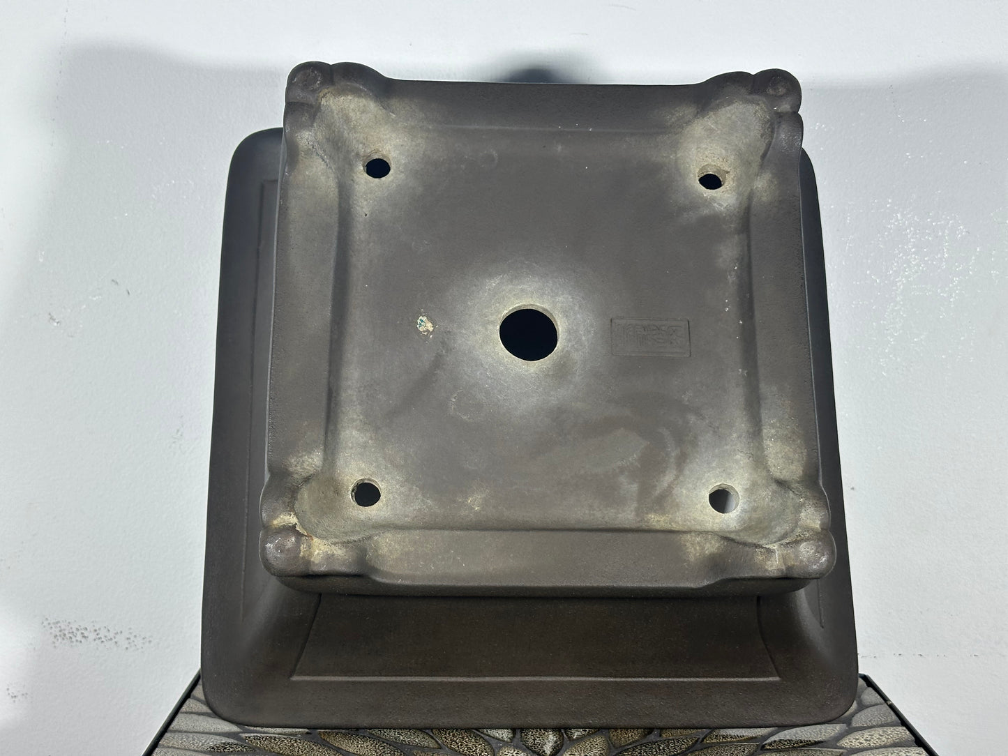 Preowned Japanese Tokoname Unglazed Square Semi Cascade Bonsai Pot Yamaaki - 14.25” By 6.75”