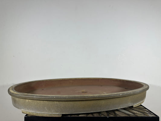 Preowned Vintage Japanese Tokoname Glazed Shallow Oval Bonsai Pot Kakuzan - 24.5” By 16.75”