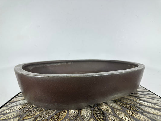 Preowned Japanese Tokoname Unglazed Oval Bonsai Pot Yamaaki - 16.75” By 13.25”