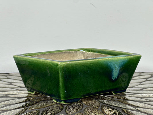 Preowned Japanese Tokoname Glazed Rectangular Bonsai Pot Satomi - 6 3/8” By 5 3/8”