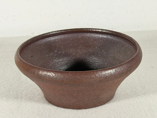 Preowned Japanese Tokoname Unglazed Round Bonsai Pot with Stamps - 4.75” By 2”