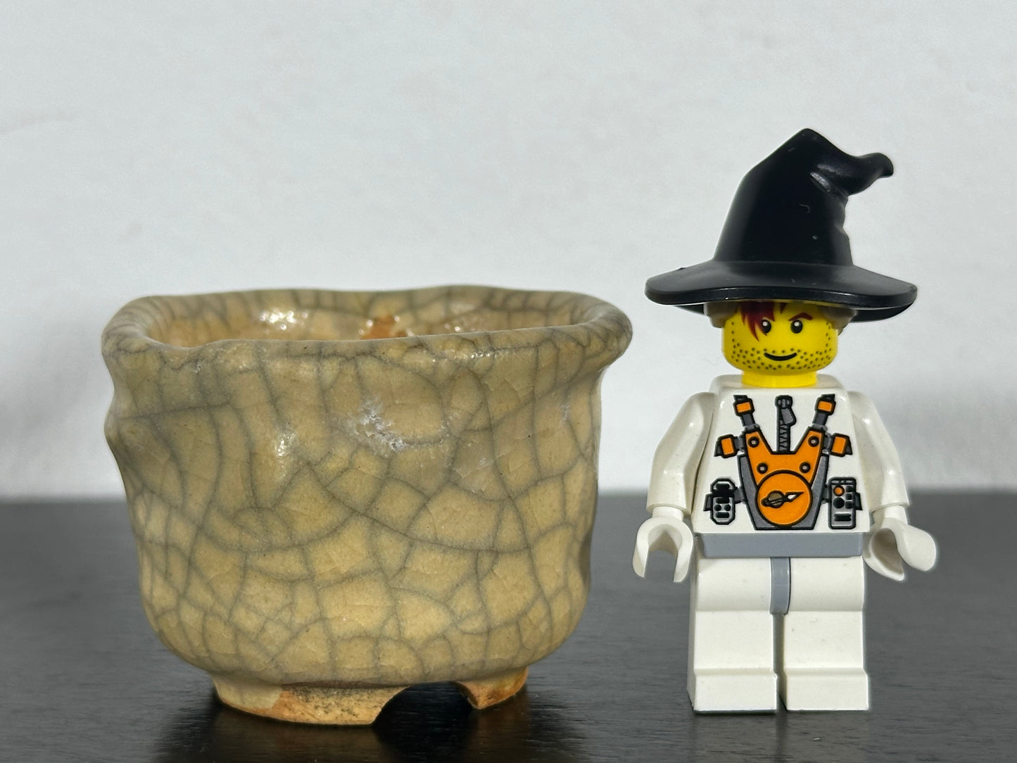 Preowned Japanese Tokoname Mame Round Bonsai Pot with Stamps - 1.75” By 1 3/8”