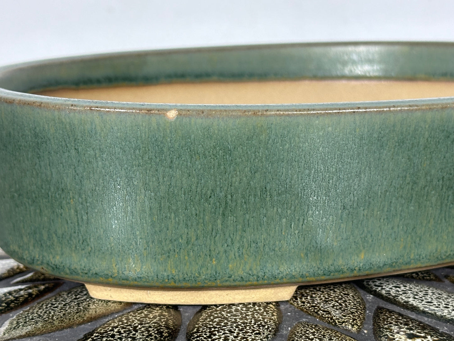 Preowned Japanese Tokoname Glazed Oval Bonsai Pot - 9.5” By 6”