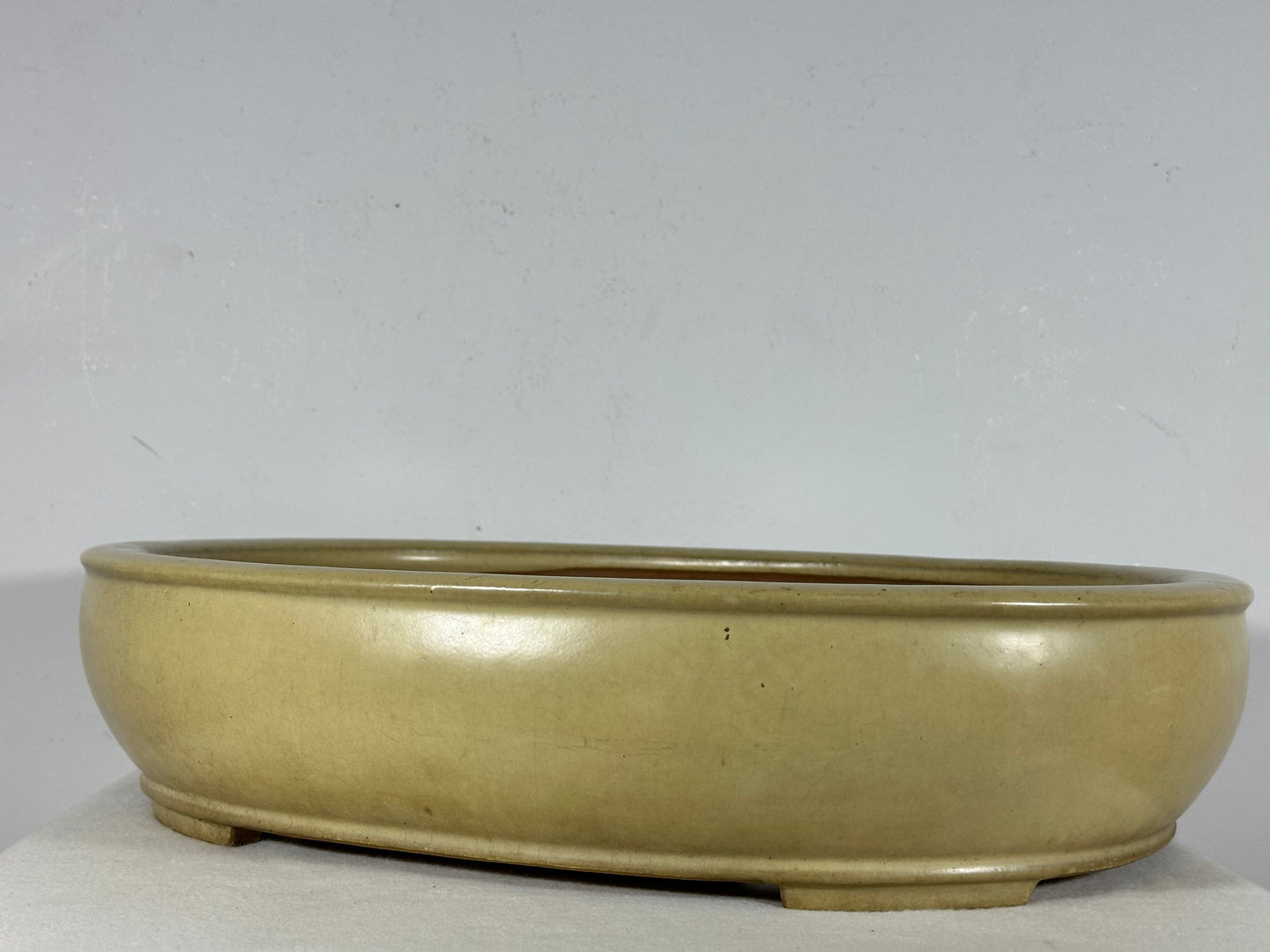 Preowned Vintage Japanese Tokoname Glazed Oval Bonsai Pot Reiho - 17.5” By 14.25”