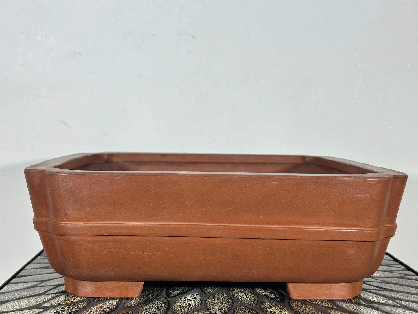 Preowned Japanese Tokoname Unglazed Square Bonsai Pot with Stamps - 13.25” By 13 1/8”