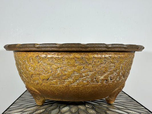 Preowned Vintage Japanese Tokoname Round Bonsai Pot Shigaraki - 18” By 7.25”