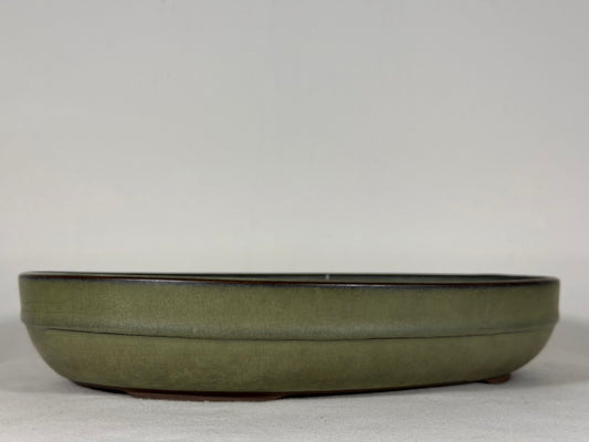 Preowned Japanese Tokoname Glazed Oval Bonsai Pot has Patina - 13” By 10.25”