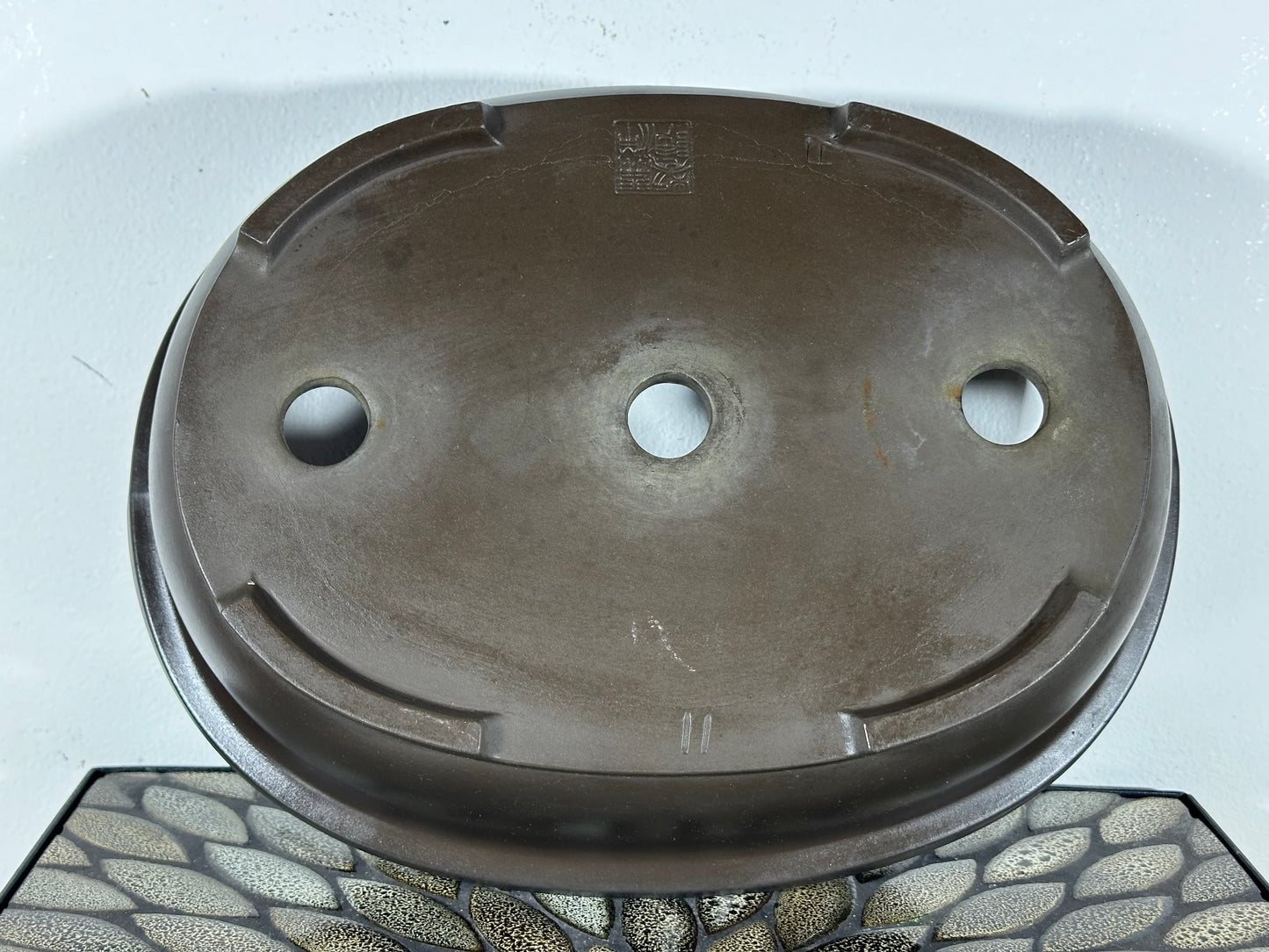 Preowned Japanese Tokoname Unglazed Oval Bonsai Pot Kaiyou - 13.75” By 10 5/8”