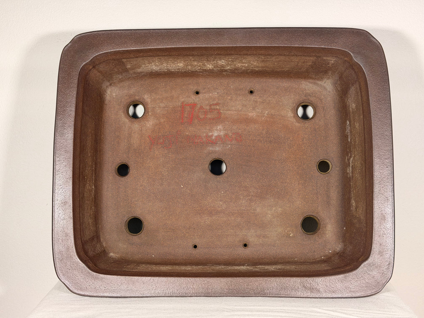 Preowned Japanese Tokoname Unglazed Rectangular Bonsai Pot Yuji Nakano - 16.25” By 13”