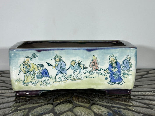 Preowned Japanese Tokoname Hand Painted Bonsai Pot TOSUI - 7.5” By 5.25”