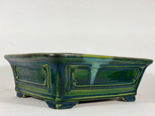 New Japanese Tokoname Glazed Rectangular Bonsai Pot Mazan Terahata - 11” By 10”