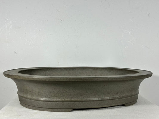 Preowned Japanese Tokoname Unglazed Oval Bonsai Pot Seizan - 17.25” By 14.25”