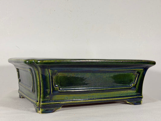 New Japanese Tokoname Glazed Rectangular Bonsai Pot Mazan Terahata - 12.25” By 10.75”