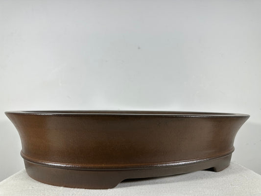 Preowned Japanese Tokoname Unglazed Oval Bonsai Pot Gyouzan - 19.75” By 15.5”