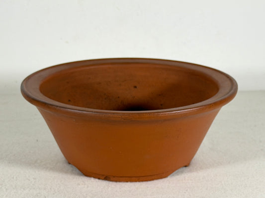 Preowned Japanese Tokoname Round Bonsai Pot Yamaaki - 7” By 2.75”