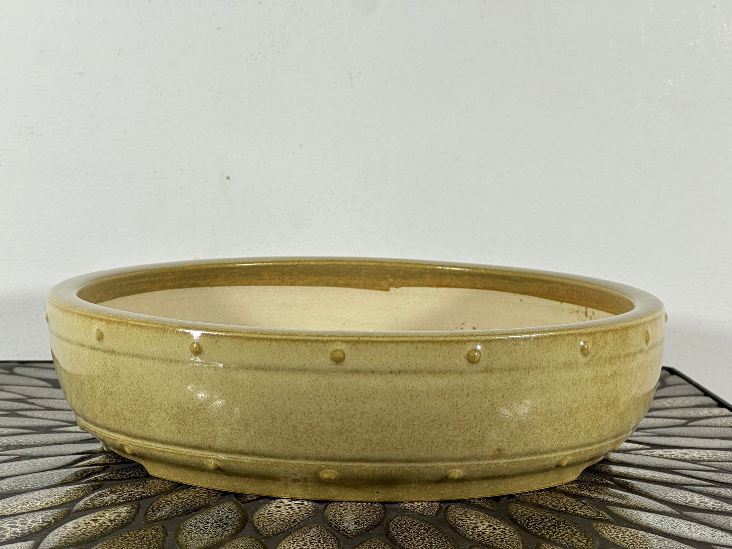 New Japanese Tokoname Glazed Drum Style Bonsai Pot Koyo - 10.5” By 2.7”