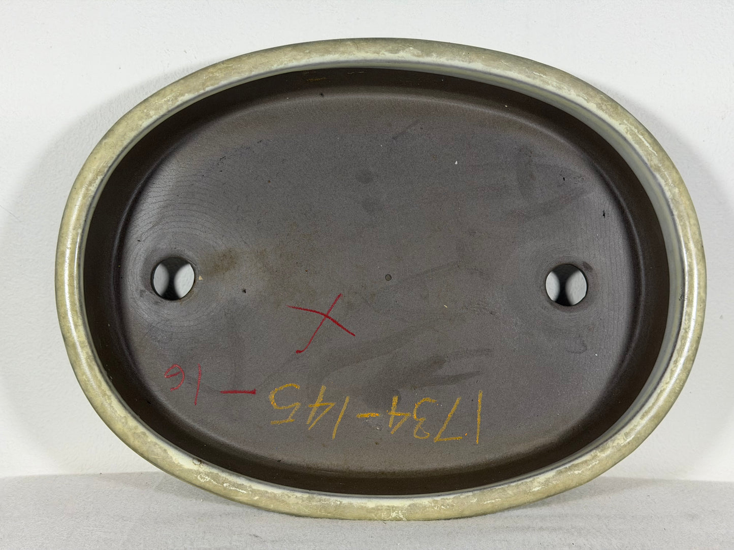 Preowned Japanese Tokoname Glazed Oval Bonsai Pot has Patina - 12.25” By 9.25”