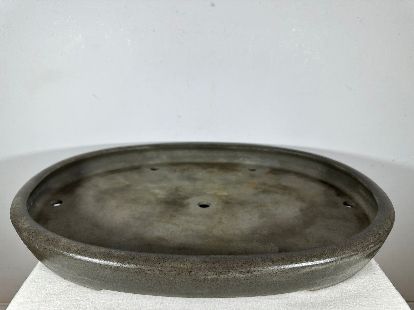 Preowned Japanese Tokoname Unglazed Oval Shallow Bonsai Pot Seizan - 20.75” By 14.75”