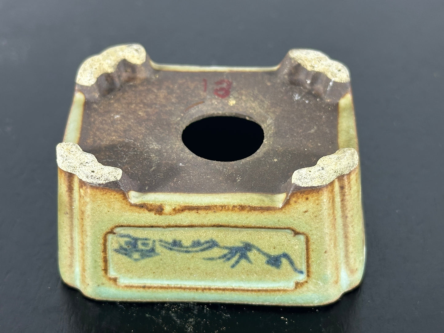Preowned Japanese Tokoname Rectangular Bonsai Pot Tosui - 2.25” By 1.75”