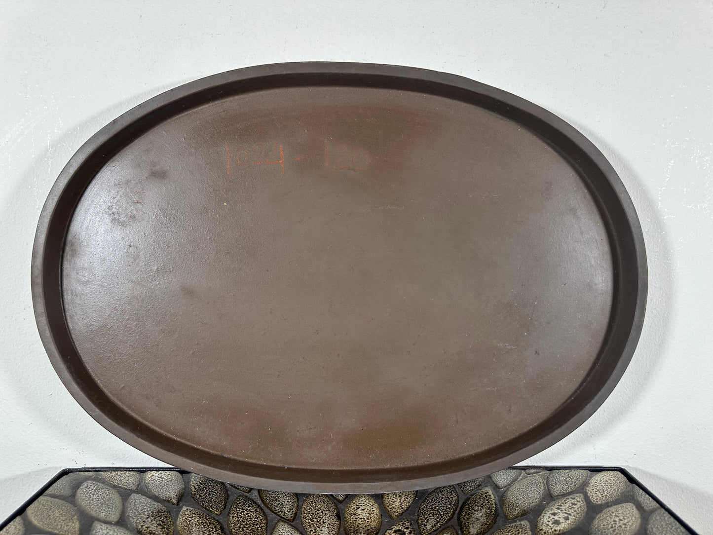 Preowned Japanese Tokoname Unglazed Suiban with Stamps - 16” By 11”