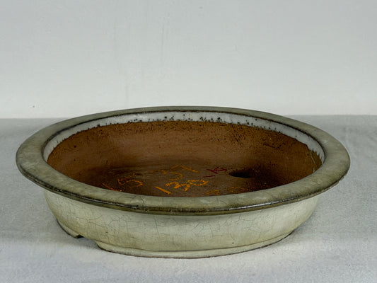 Preowned Japanese Tokoname Glazed Shallow Round Bonsai Pot Mazan - 8” By 1.5”