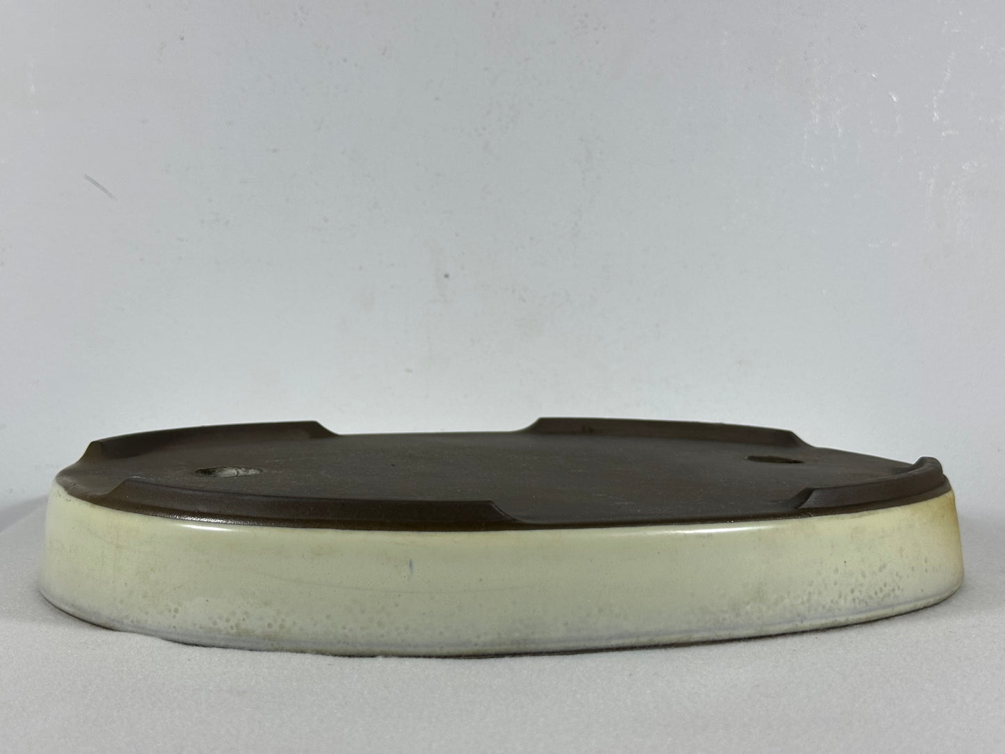 Preowned Japanese Tokoname Glazed Oval Shallow Bonsai Pot - 12.75” By 9.25”
