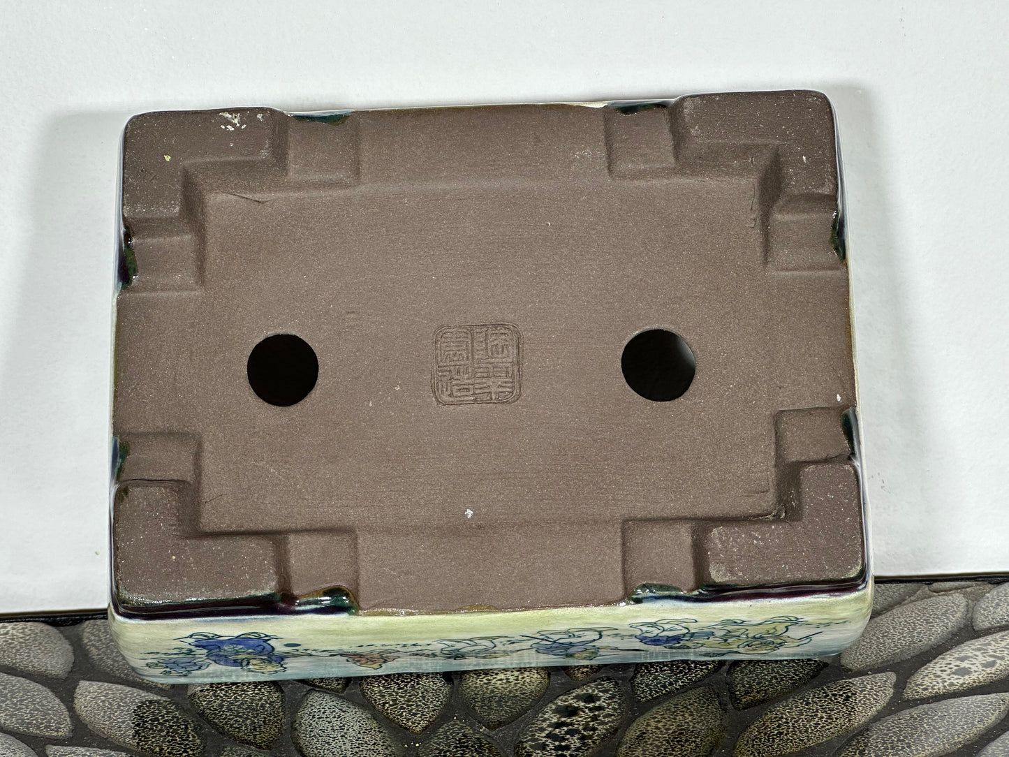 Preowned Japanese Tokoname Hand Painted Bonsai Pot TOSUI - 7.5” By 5.25”