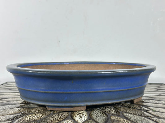 Preowned Japanese Tokoname Glazed Oval Bonsai Pot Reiho - 10.25” By 8.25”