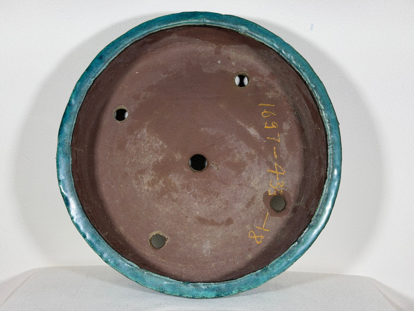 Preowned Japanese Tokoname Glazed Round Bonsai Pot Syuho - 13.75” By 3”
