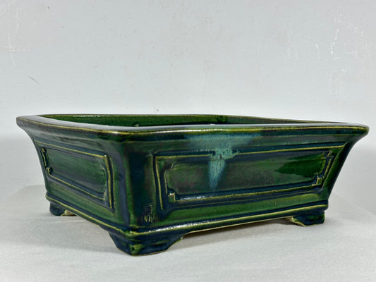 New Japanese Tokoname Glazed Rectangular Bonsai Pot Mazan Terahata - 11.5” By 10”