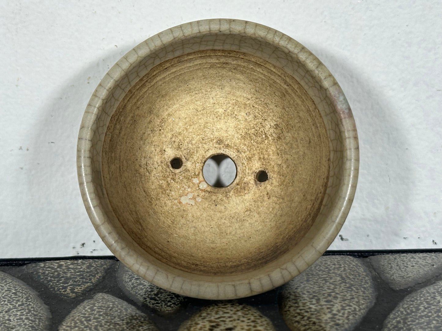 Preowned Japanese Tokoname Glazed Round Bonsai Pot Husou - 2.75” By 1.5”