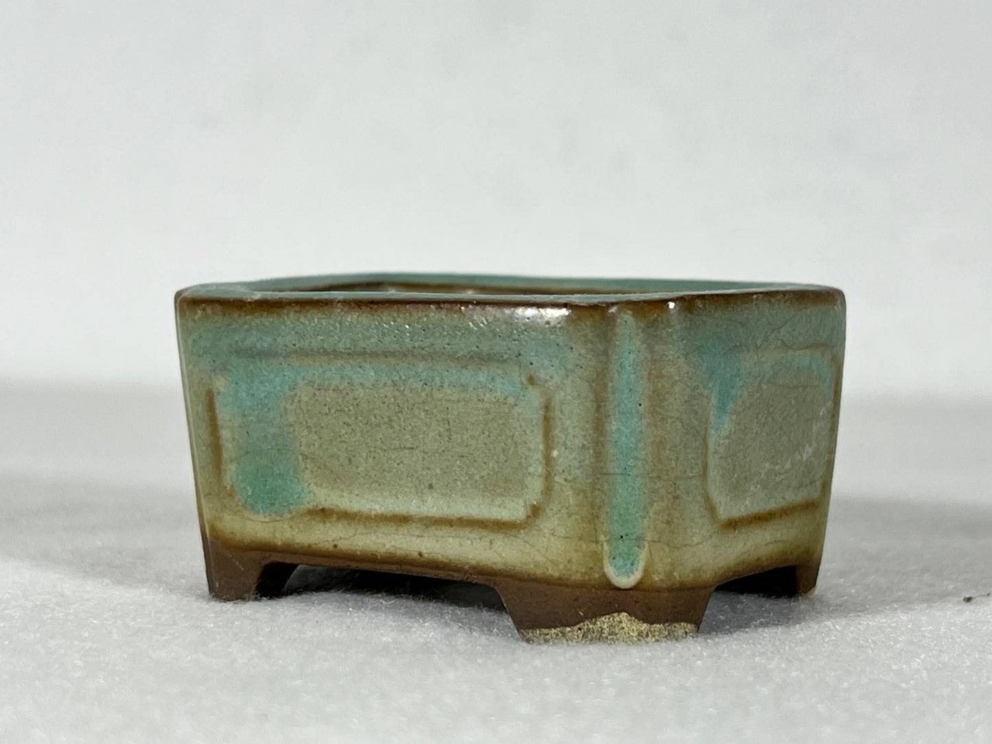 Preowned Japanese Tokoname Rectangular Bonsai Pot Tosui - 2.25” By 1.75”