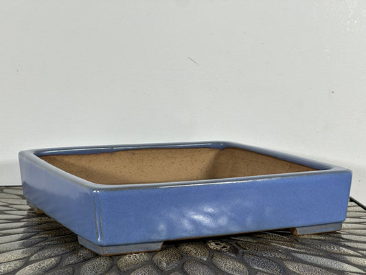 Preowned Japanese Tokoname Glazed Shallow Square Bonsai Pot Yamafusa - 9.75” By 2.25”