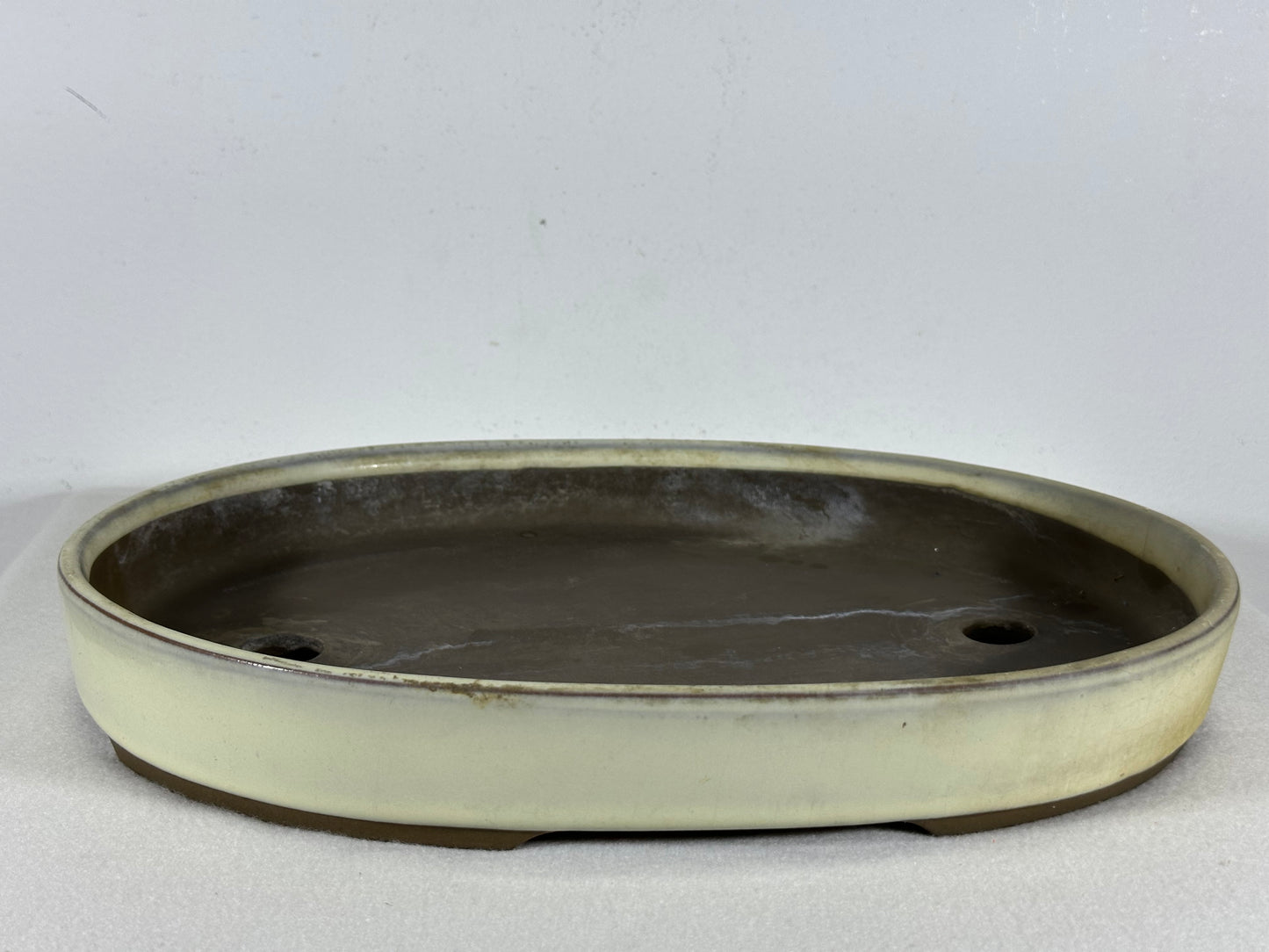 Preowned Japanese Tokoname Glazed Oval Shallow Bonsai Pot - 12.75” By 9.25”