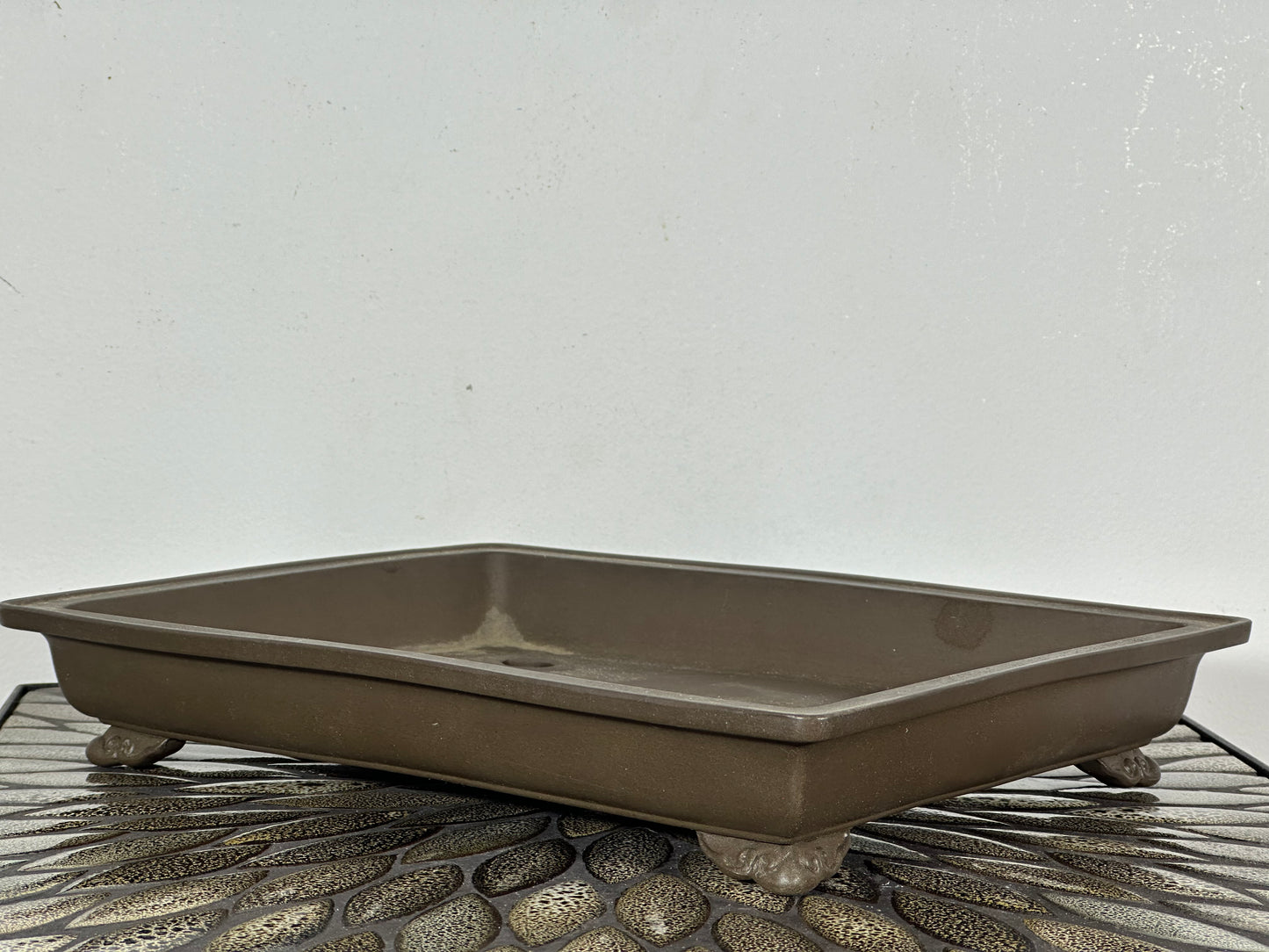 Preowned Japanese Tokoname Shallow Rectangular Bonsai Pot has Stamp - 12.25” By 9 3/8”
