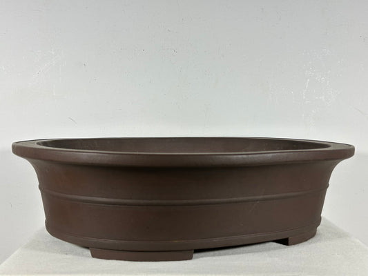 Preowned Japanese Tokoname Unglazed Oval Bonsai Pot Yamaaki - 18” By 14.5”