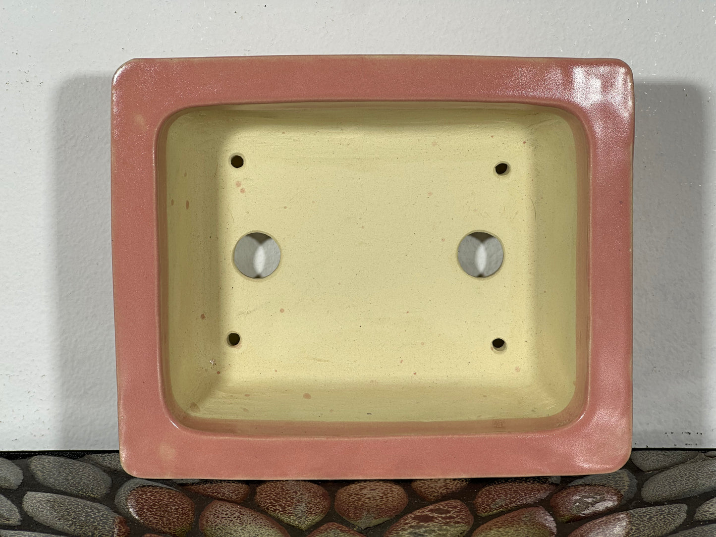 New Japanese Tokoname Glazed Rectangular Bonsai Pot Keiun - 6.75” By 5.5”