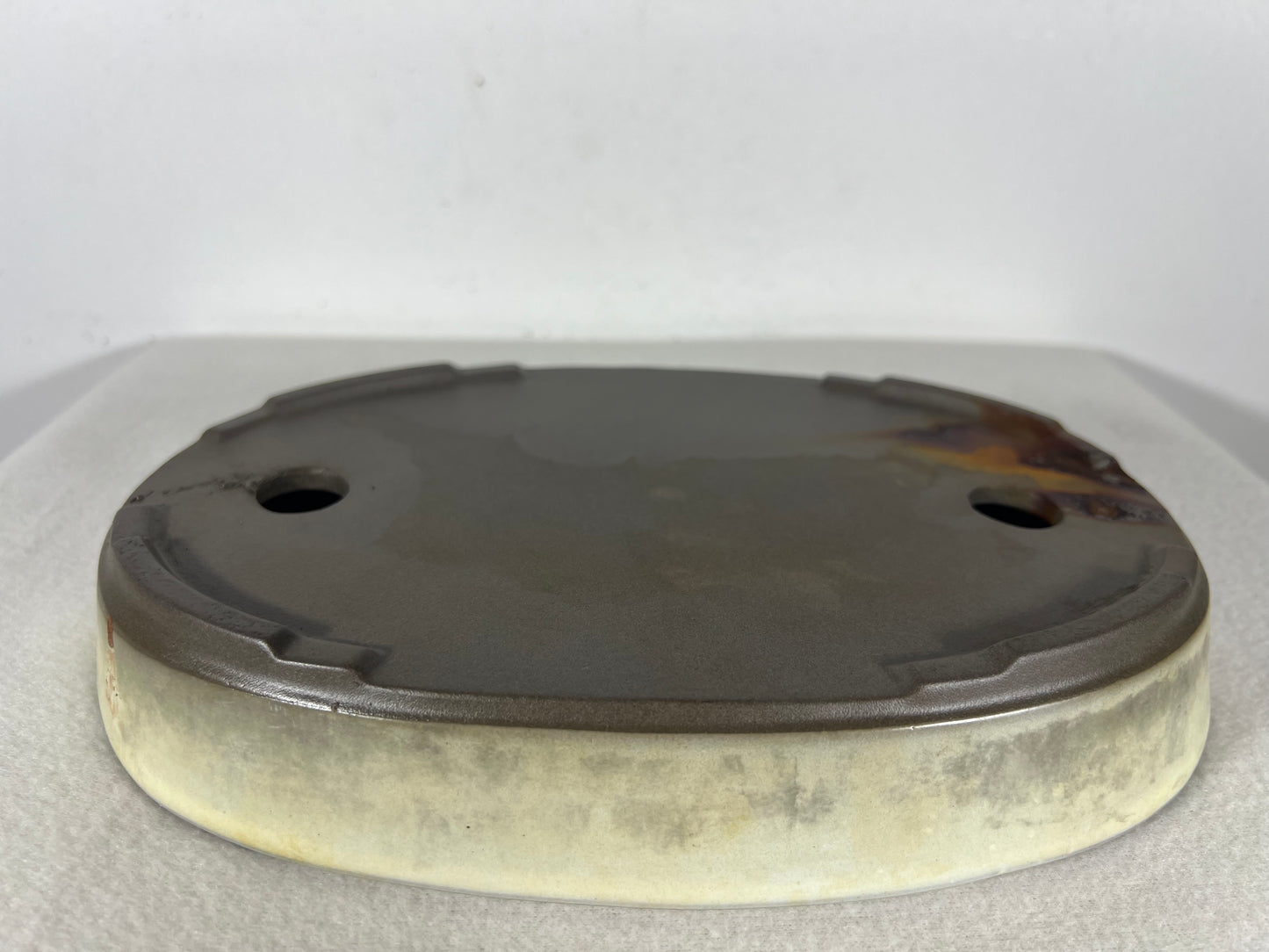Preowned Japanese Tokoname Glazed Oval Shallow Bonsai Pot with patina - 10” By 7”