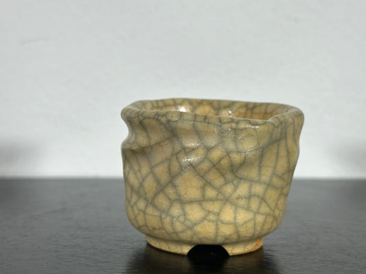 Preowned Japanese Tokoname Mame Round Bonsai Pot with Stamps - 1.75” By 1 3/8”