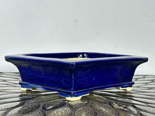 New Japanese Tokoname Glazed Rectangular Bonsai Pot Keiun - 6 3/8” By 5 3/8”
