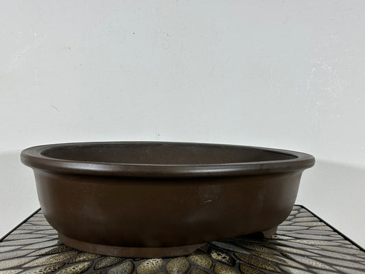 Preowned Japanese Tokoname Unglazed Oval Bonsai Pot - 14.25” By 11.75”