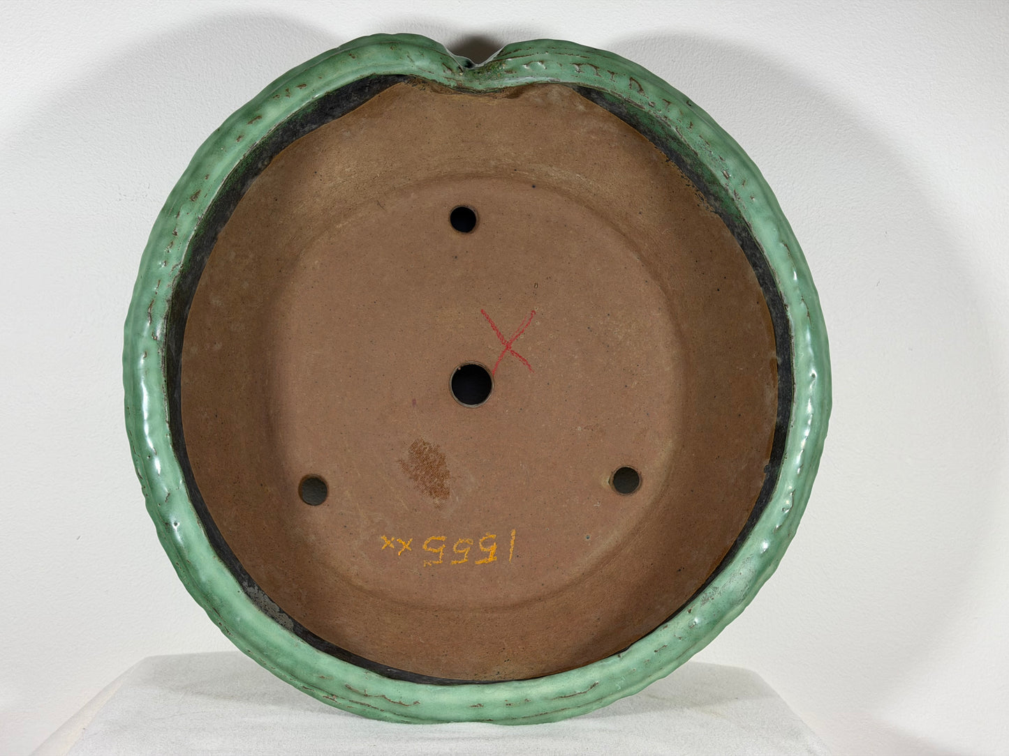 Preowned Japanese Tokoname Glazed Round High Quality Bonsai Pot Syuhou Yoshimura - 16.75” By 5.5”