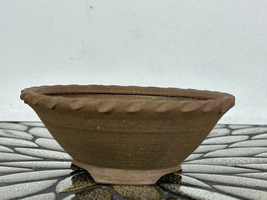 Preowned Japanese Tokoname Unglazed Round Bonsai Pot with Stamp - 4 5/8” By 1.75”