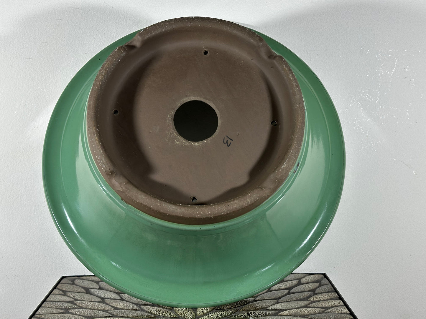 Preowned Japanese Tokoname Glazed Round Bonsai Pot - 16.75” By 5 7/8”